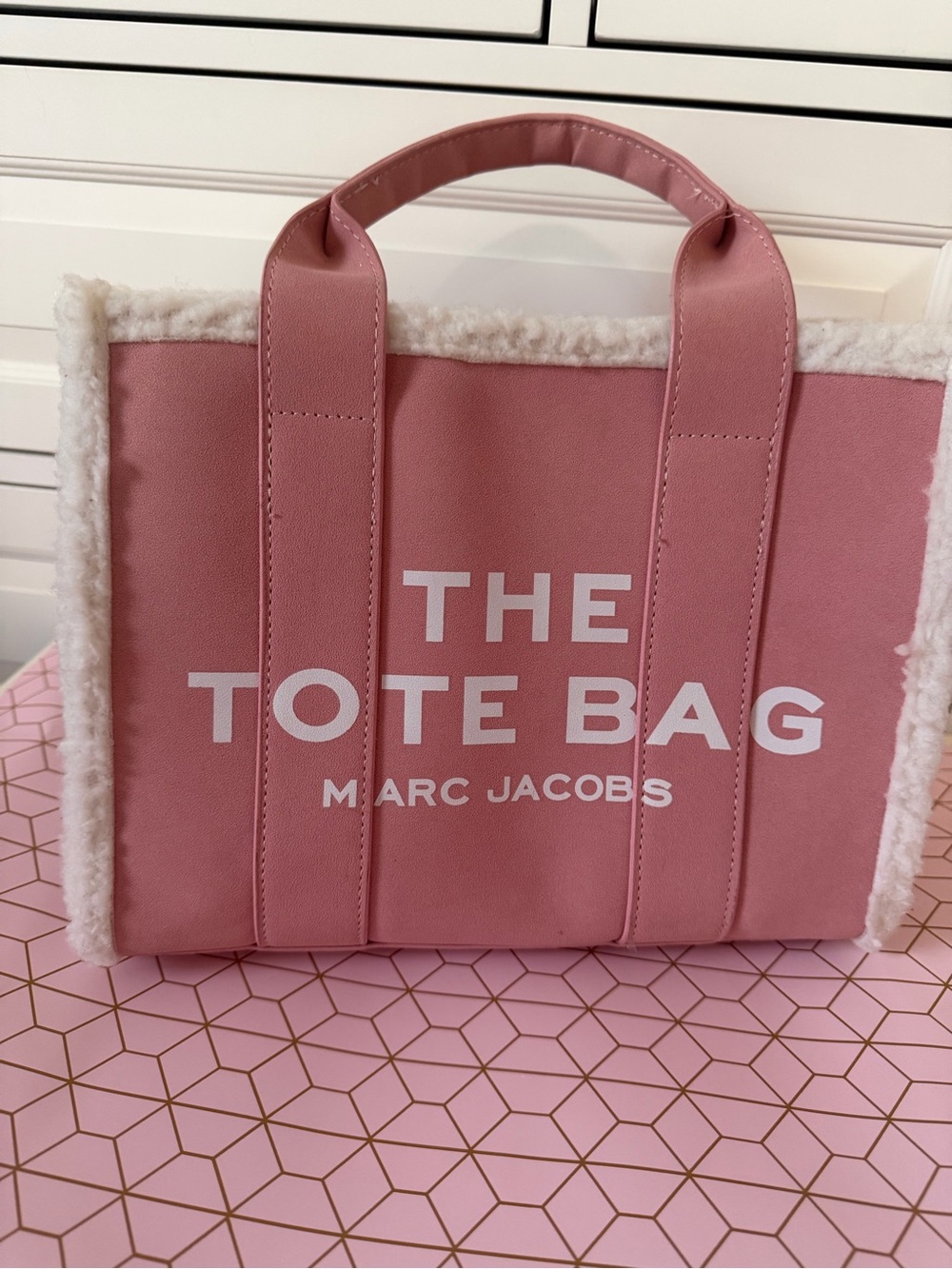 Marc Jacobs Pink Tote Bag with Cream Shearling Trim